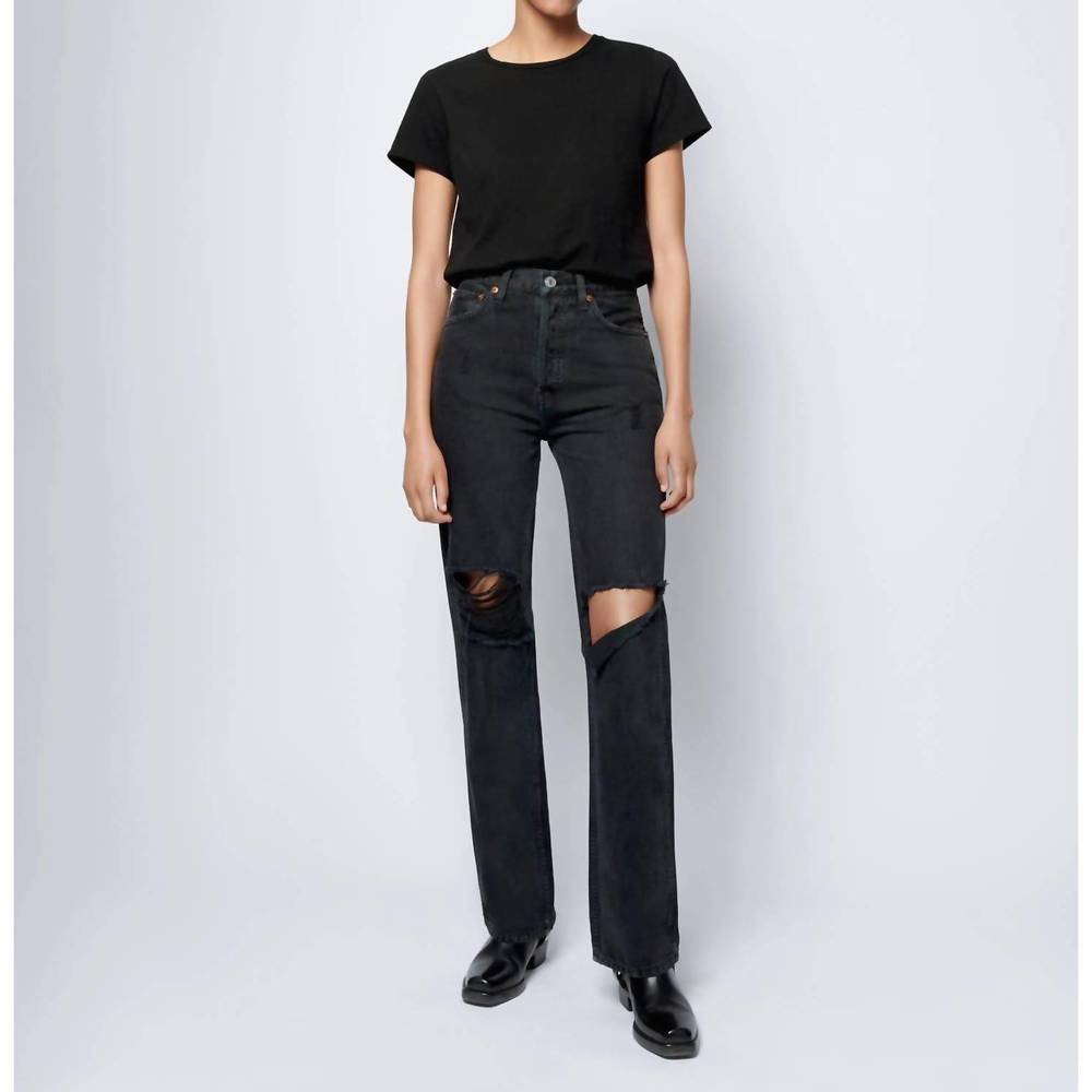 NEW RE/DONE 90's high rise loose jeans in washed black with rips - Picture 2 of 5